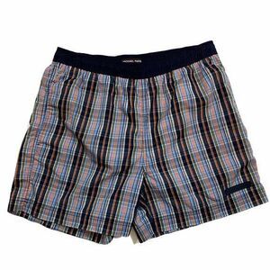 Michael Kors Mens Size M Swim Plaid Trunks Blue Mesh Liner Elastic Waist Preppy